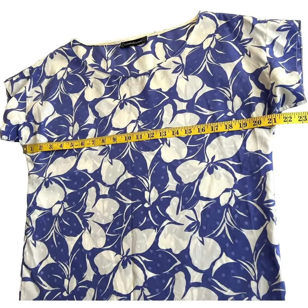 Louis Féraud 2 Piece Skirt Set Blue White Floral Polka Dot Vintage US 10